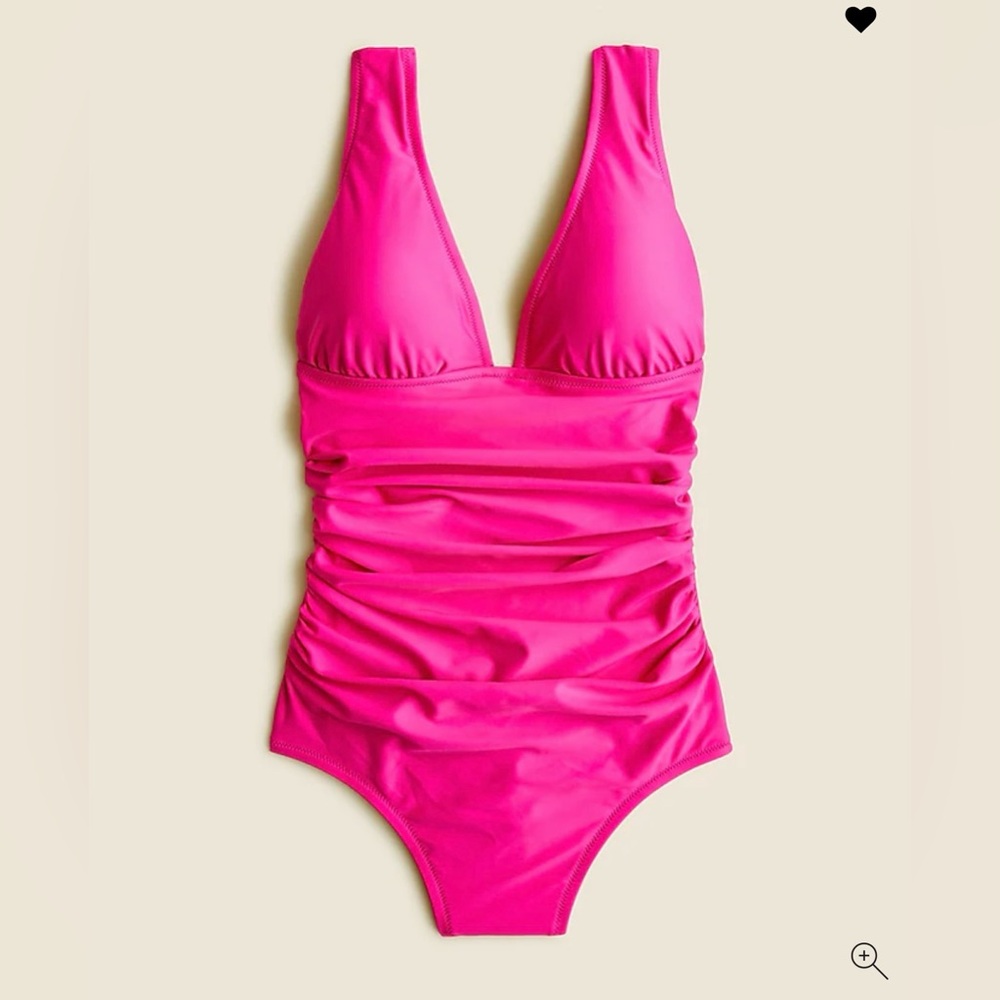 J Crew Pink Rouched V Neck One Piece Swimsuit